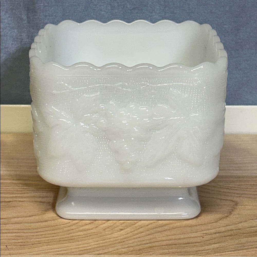 Milk Glass Square Grape Harvest Planter or Candy Dish Anchor Hocking Fire King